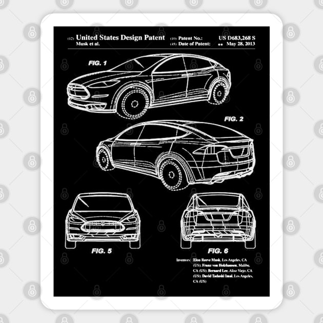 Tesla Model X Patent White Magnet by Luve